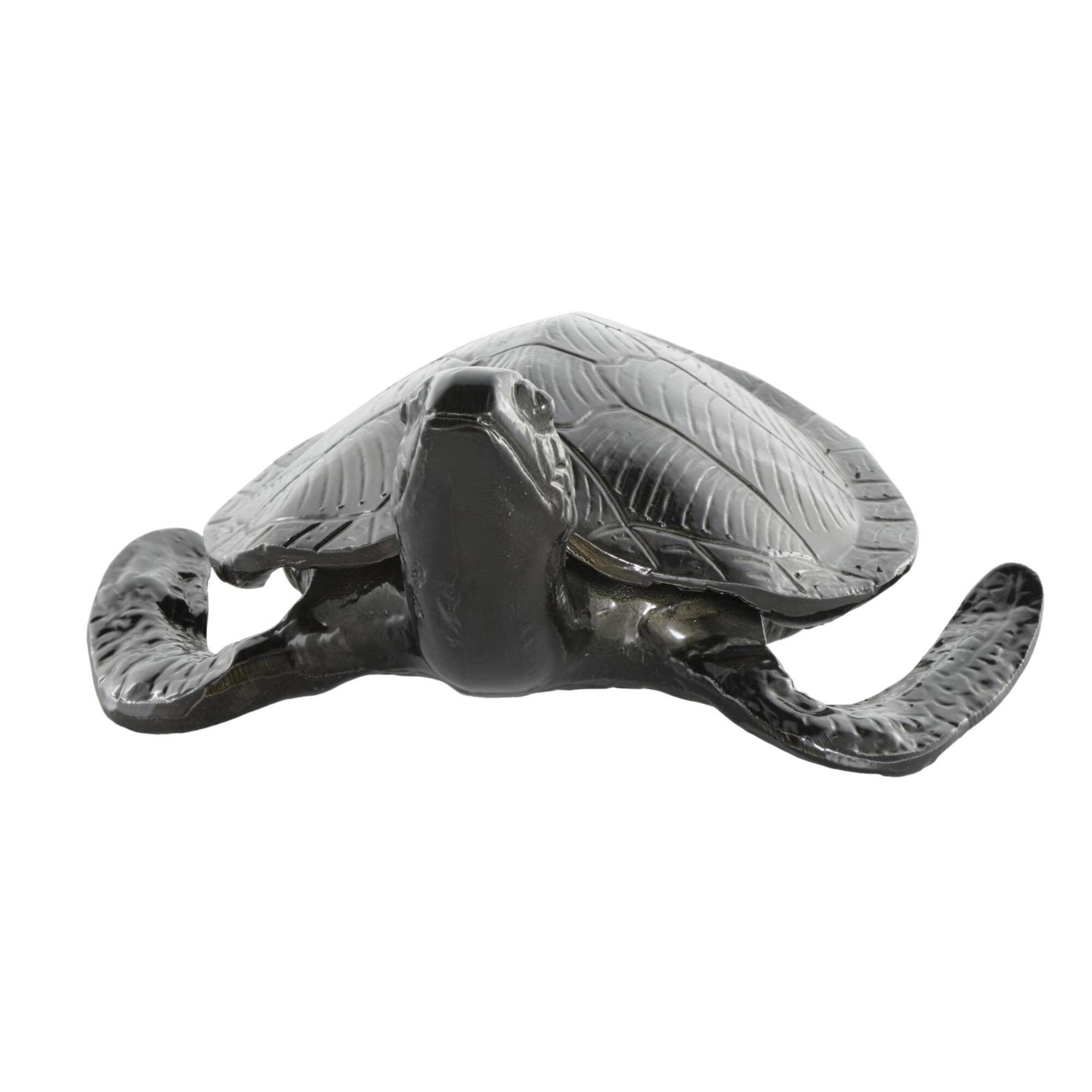 15" Black Carved Aluminum Sea Turtle Sculpture